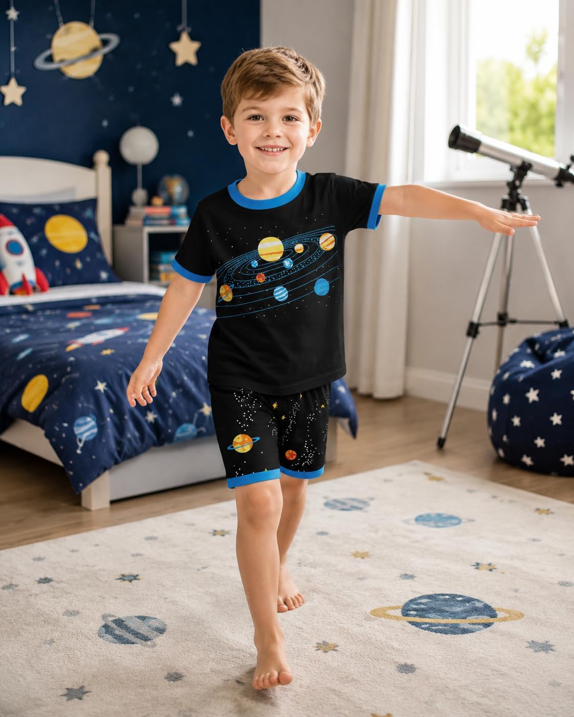 Popshion Little Boys Short Set Pajamas for Boys 100% Cotton Toddler Train Dinosaur Sleepwear Summer Clothes Size 2-7T