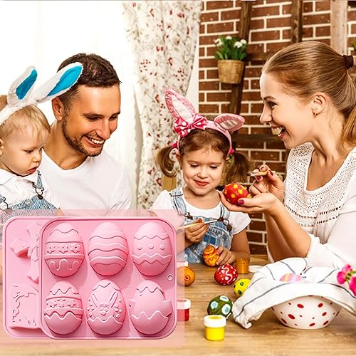 Miniatura 7 de Paquete de 3 moldes de silicona de conejo de Pascua para hornear, moldes grandes de silicona para huevos de Pascua, pavo y cruz, molde de chocolate