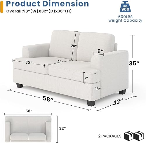 Miniatura 8 de KKL Sofá de asiento profundo de 89 pulgadas con almohada, sofá moderno, sofás para sala de estar, sofá cómodo, sofá cama, Bouclé, blanco roto