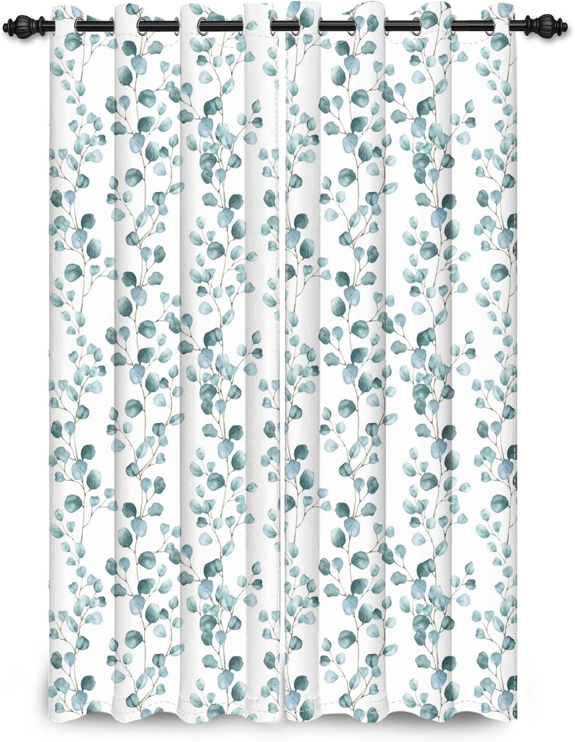 Yeele 42x108inches Eucalyptus Leaves Window Curtain Spring Greenery Plant Round Leaf Botanical Curtain 2 Panels Set Blackout Thermal Insulated Grommet Window Drapes for Living Room Dining Room