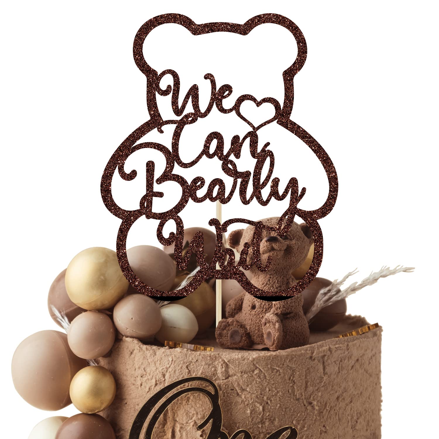 We Can Bearly Wait Cake Topper - Brown Glitter Teddy Bear Baby Shower ...