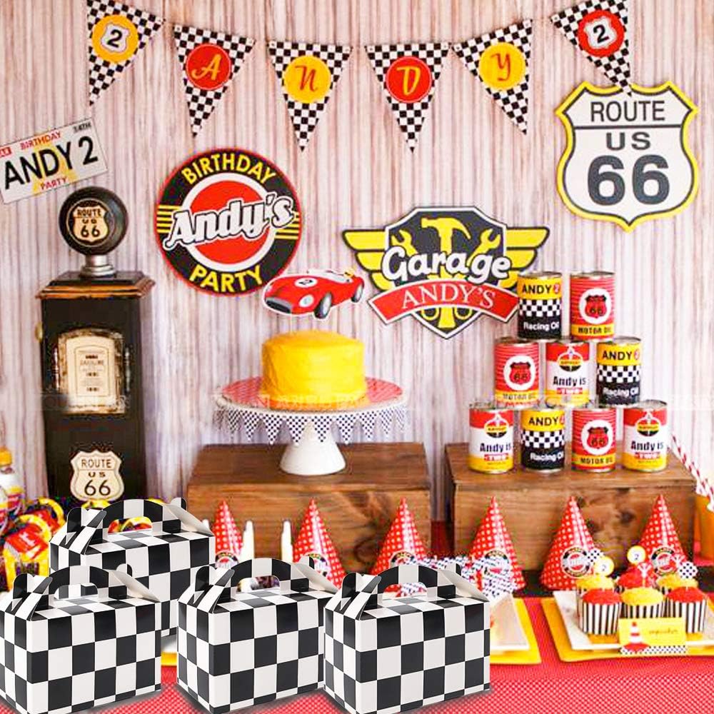 Moretoes 36 Pack Checkered Racing Treat Boxes Gable Boxes Black and White Paper Boxes Race Car Theme Party Favors