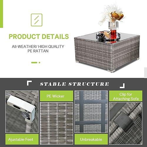 Miniatura 2 de LAUREL CANYON Sofá seccional, juegos de conversación de mimbre gris, cojines de 3 pulgadas de grosor, azul marino