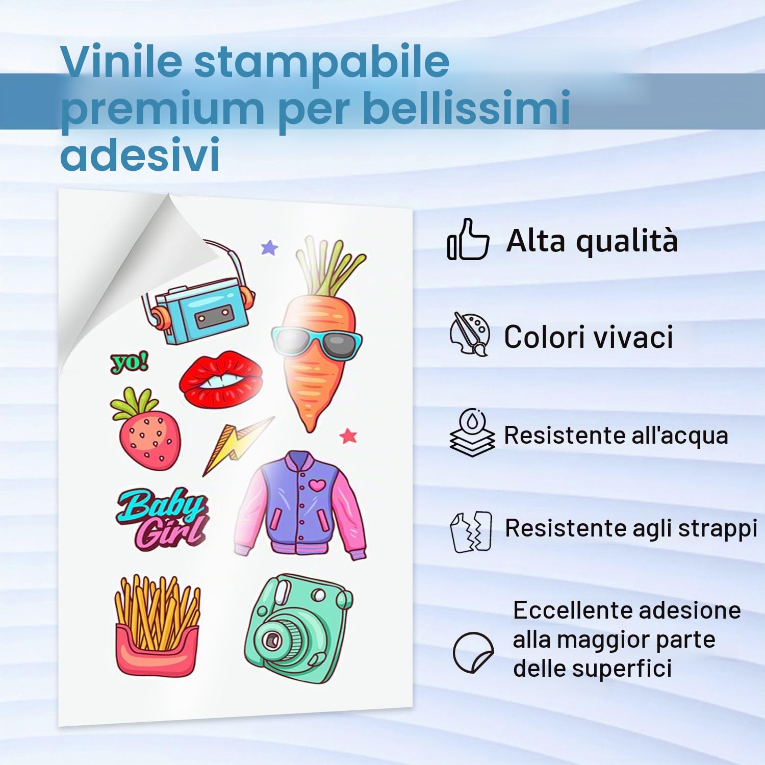 A-SUB Carta adesiva in vinile stampabile impermeabile bianca lucida A4 20 fogli