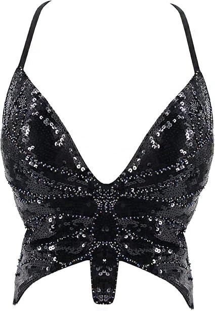 Gilet Danzante Con Paillettes – Top Fascia A Serbatoio Per Donna, Reggiseno Costume Lucido Stile Hawaii - 2
