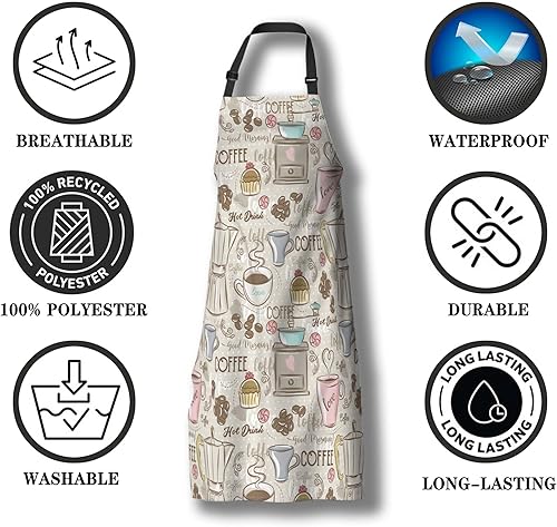 Miniatura 7 de Delantal retro para mujer, juego de café, patrones, delantales para asar a la parrilla, para cocina, restaurante, barbacoa, pintura, manualidades,