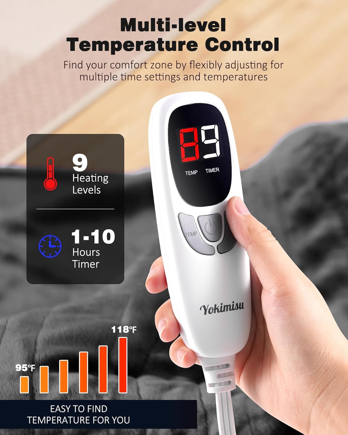 Heated Blanket Throw with 2 Wearable Buttons, Lux-Soft Flannel Sherpa Electric Blanket 9 Heat Levels & 1-10H Timer, 50"x60" Wearable Heated Throw Blanket, ETL Certified Machine Washable (Grey) - Image 2