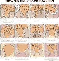 Vista 2 de Mama Koala Pañales de tela para bebé 2.0 con forro AWJ y panel de abdomen, pañales de bolsillo lavables y reutilizables, paquete de 6 con 6 rellenos