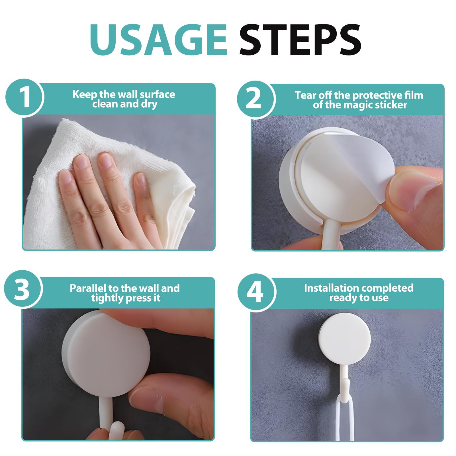 10 Ganci Adesivi Piccoli Colorati Per Parete - Senza Fori E Chiodi, Per Bagno, Cucina, Porta, Soffitto, Facili Da Applicare E Rimuovere, Con Adesivo Impermeabile
