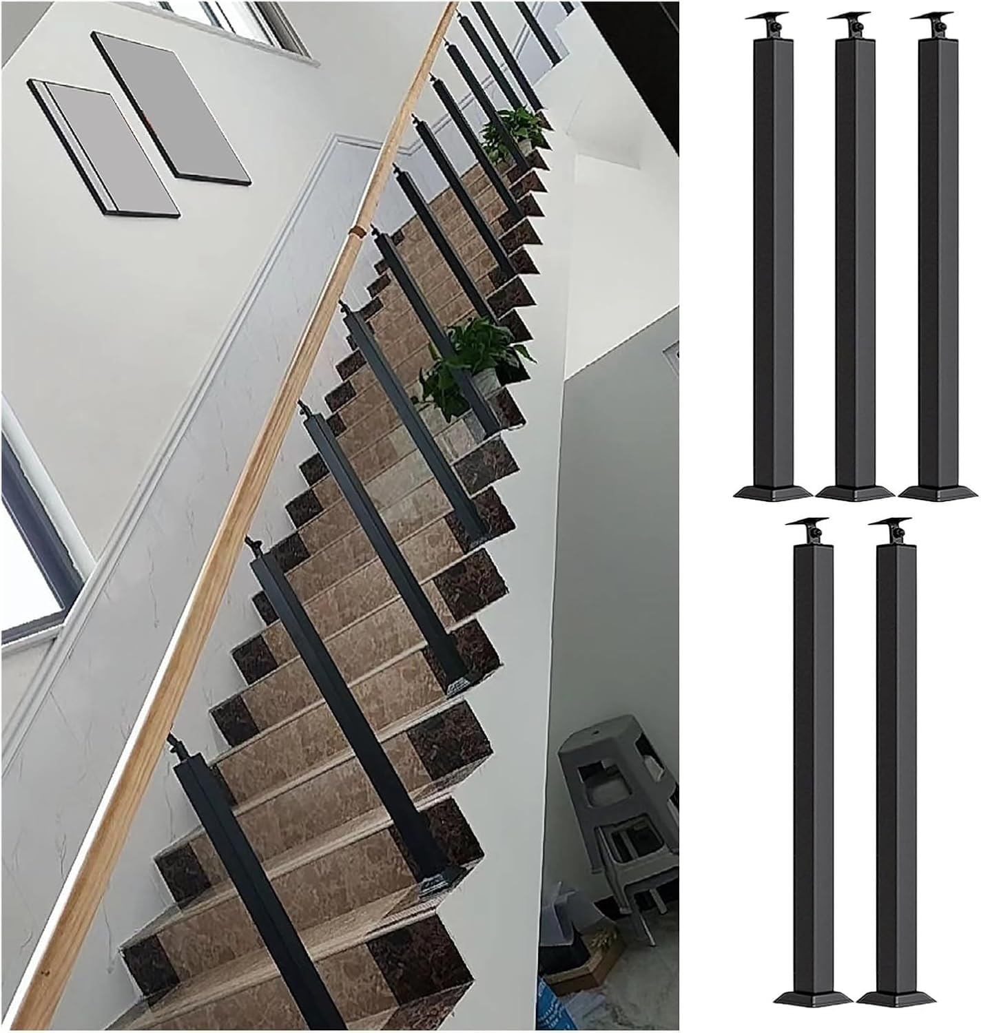 Rambardes en métal noir 65 cm lot de 5 pour escalier intérieur et extérieur