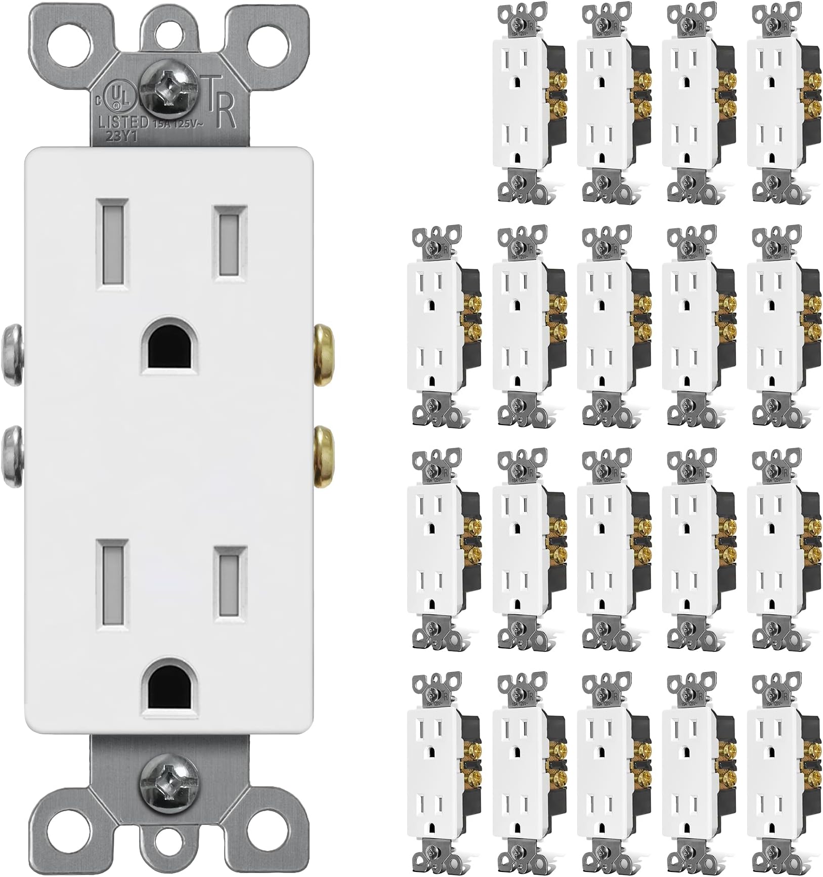 CML 15 Amp Decorator Wall Receptacle Outlet, Child-Safe Tamper Resistant, Standard Electrical Outlets, 15A/125V, 2 Pole 3 Wire, UL Listed, 20 Pack, White