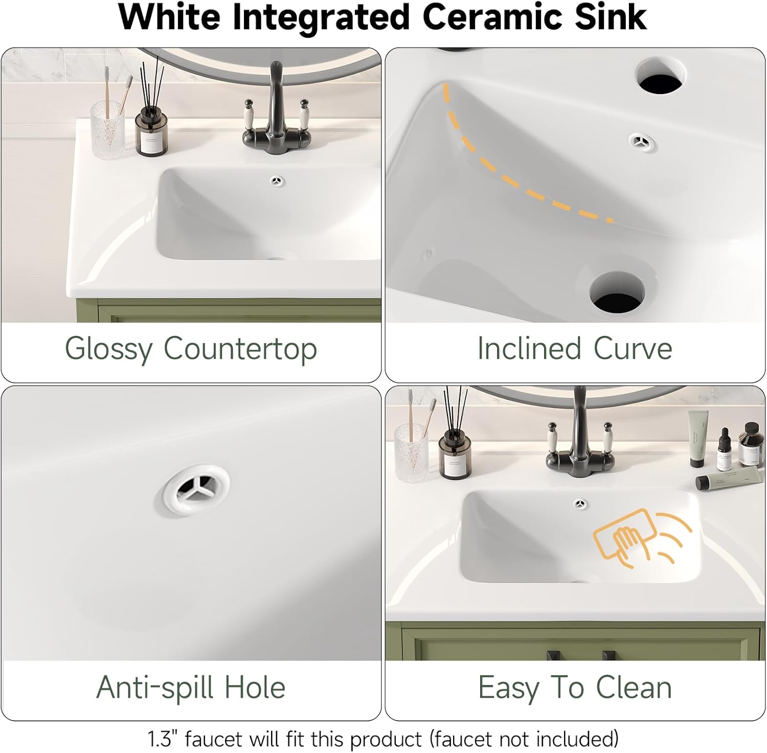 ONBRILL 28" Modern Bathroom Vanity with Ceramic Sink, Freestanding Bathroom Vanities with 2 Soft Closing Door & Adjustable Shelf, Paint Surface Single Sink Cabinet for Apartment & Small Space (Green)