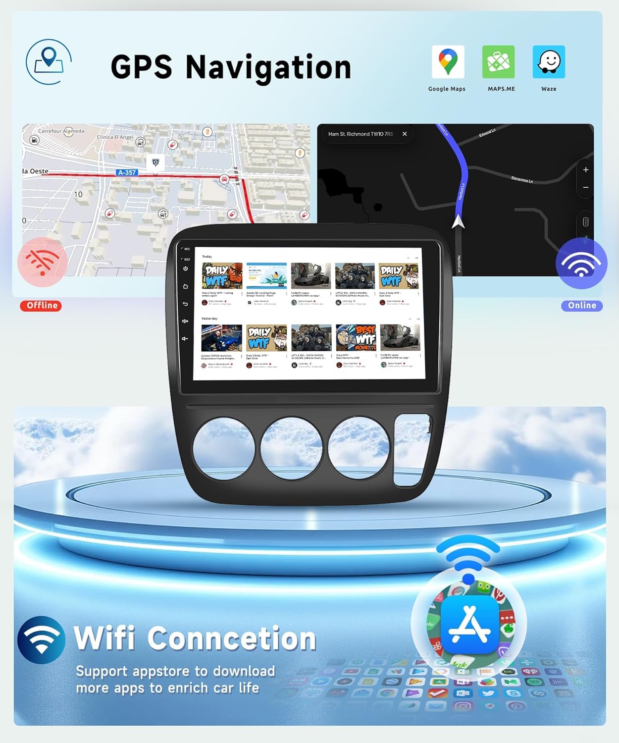 6G+128G Car Radio for Honda CRV 1997 1998 1999 2000 2001, 8- core Wireless Carplay Android Auto Car Stereo, 9” IPS Touchscreen with WiFi, GPS, Bluetooth,FM/RDS, 32EQ DSP, Rear Camera