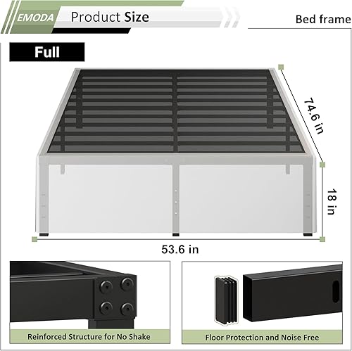 Miniatura 139 de EMODA Marco de cama Queen no necesita somier, plataforma de metal resistente de 6 pulgadas, marco de cama tamaño Queen con listones de acero, fácil