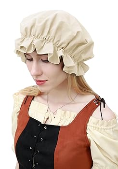 White Bonnet Women's Pioneer Bonnet - Colonial Peasant Hat For