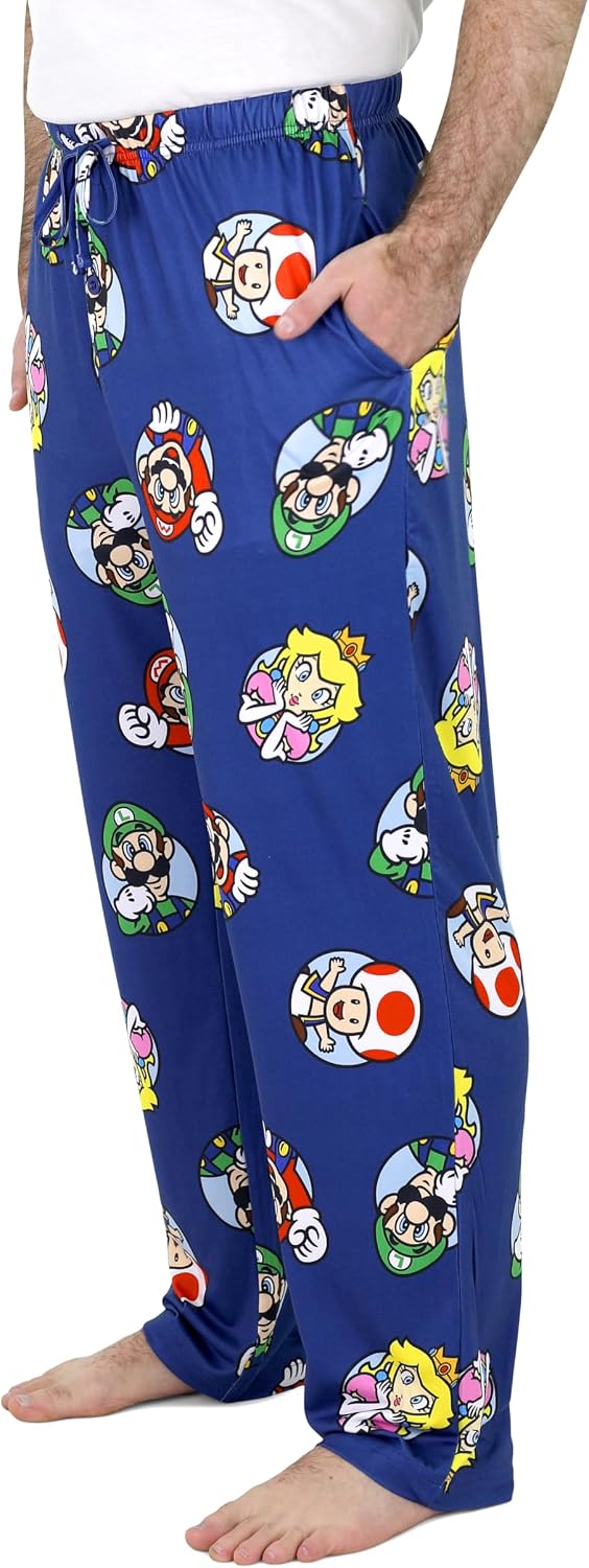 SUPER MARIO Mens Pajamas, Video Game Pajama Pants, Mario Kart Pajamas for Adults, Mario Bros Pajama Pants, S-XL