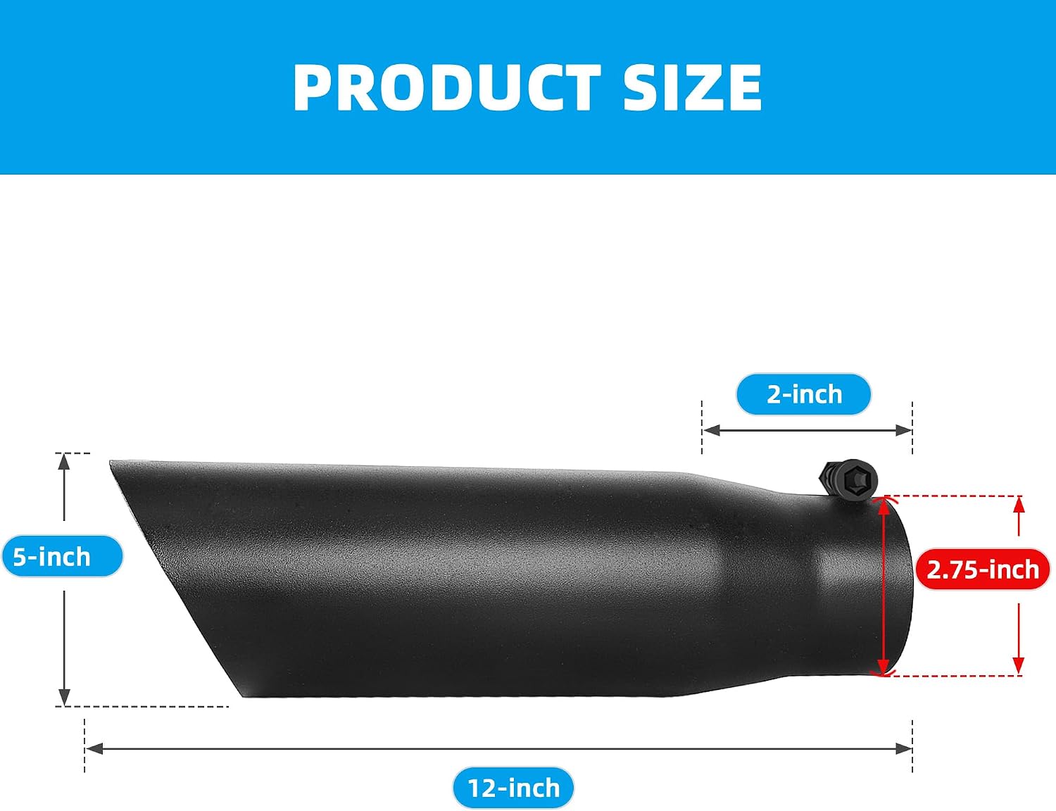AUTOSAVER88 2.75" Inlet Black Exhaust Tip, 2.75in Inlet 3.5in Outlet 12in Overall Length Stainless Steel Powder Coated Finish Exhaust Tip, Fits 2 3/4 Inch Outside Diameter Tailpipe, Bolt On