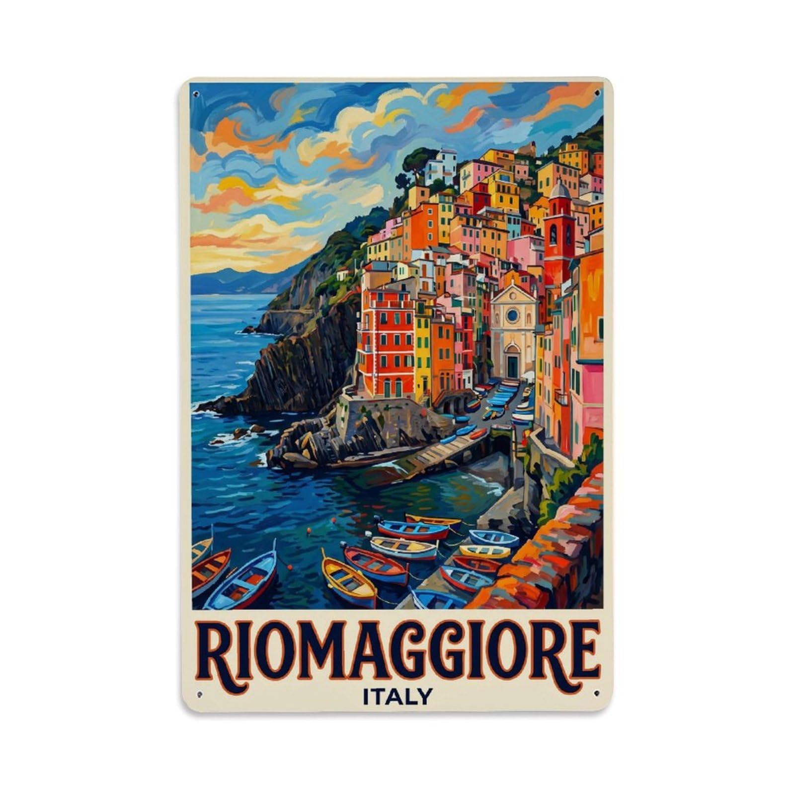 Huiyhb 8X12inch(20X30cm) Vintage Travel Riomaggiore Italy Expressive Metal Tin Sign