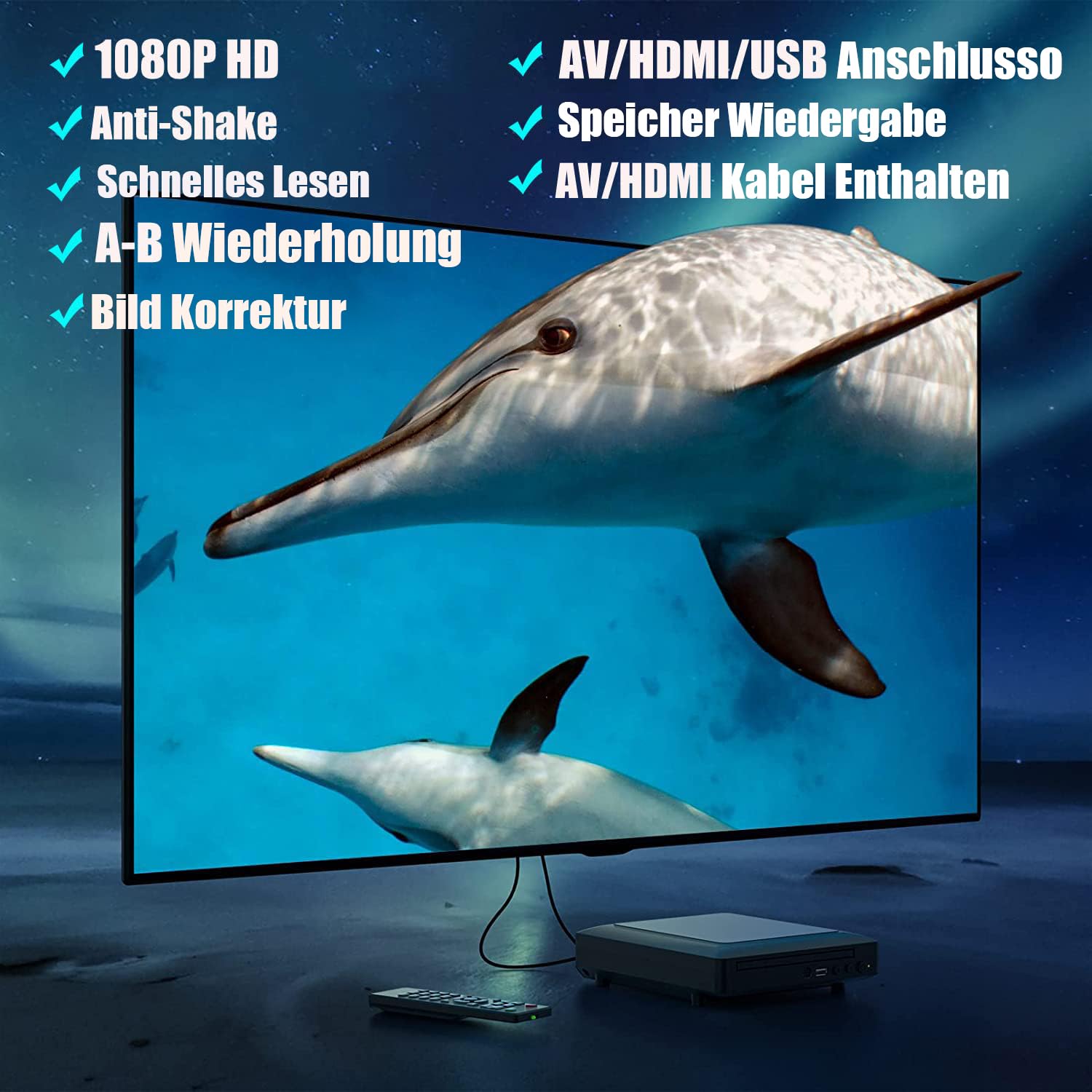 Mini DVD Player Tragbar Für Fernseher Mit HDMI/RCA Kabel, HD 1080P CD Player Für TV, Alle Region, Breakpoint Speicher, Eingebaute Pal/Ntsc, USB 2.0