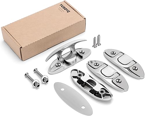 YUSOVE Tacos de muelle abatibles de 4-12 pulgadas, tacos plegables marinos de acero inoxidable 316 para barcos, con placa trasera con accesorios de