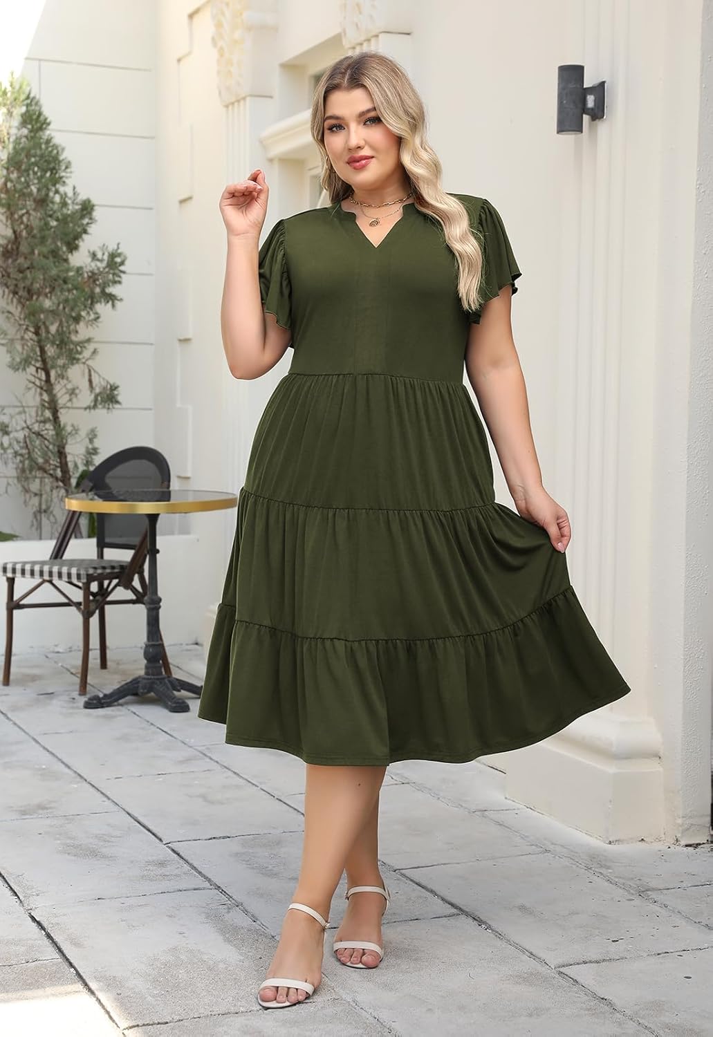 Nemidor Womens Plus Size Summer Midi Dress Tiered Casual Loose Swing Dresses with Ruffle Sleeve and Pocket 16-26 - Image 3