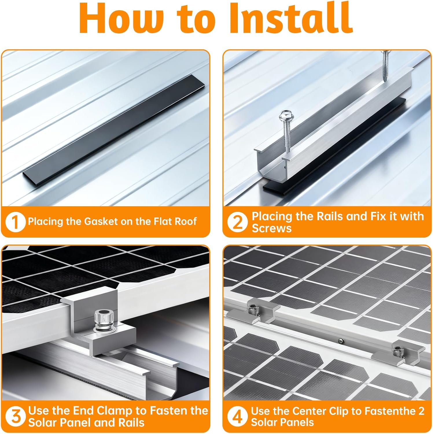 10 Pcs Solar Panel Bracket Kit - Aluminum 4.72'' Solar Panel Mounting Rails with Clamps, Solar Panels Mounting Brackets for Tin Roof, Sheet Roof, Flat Roof, RV, Silver