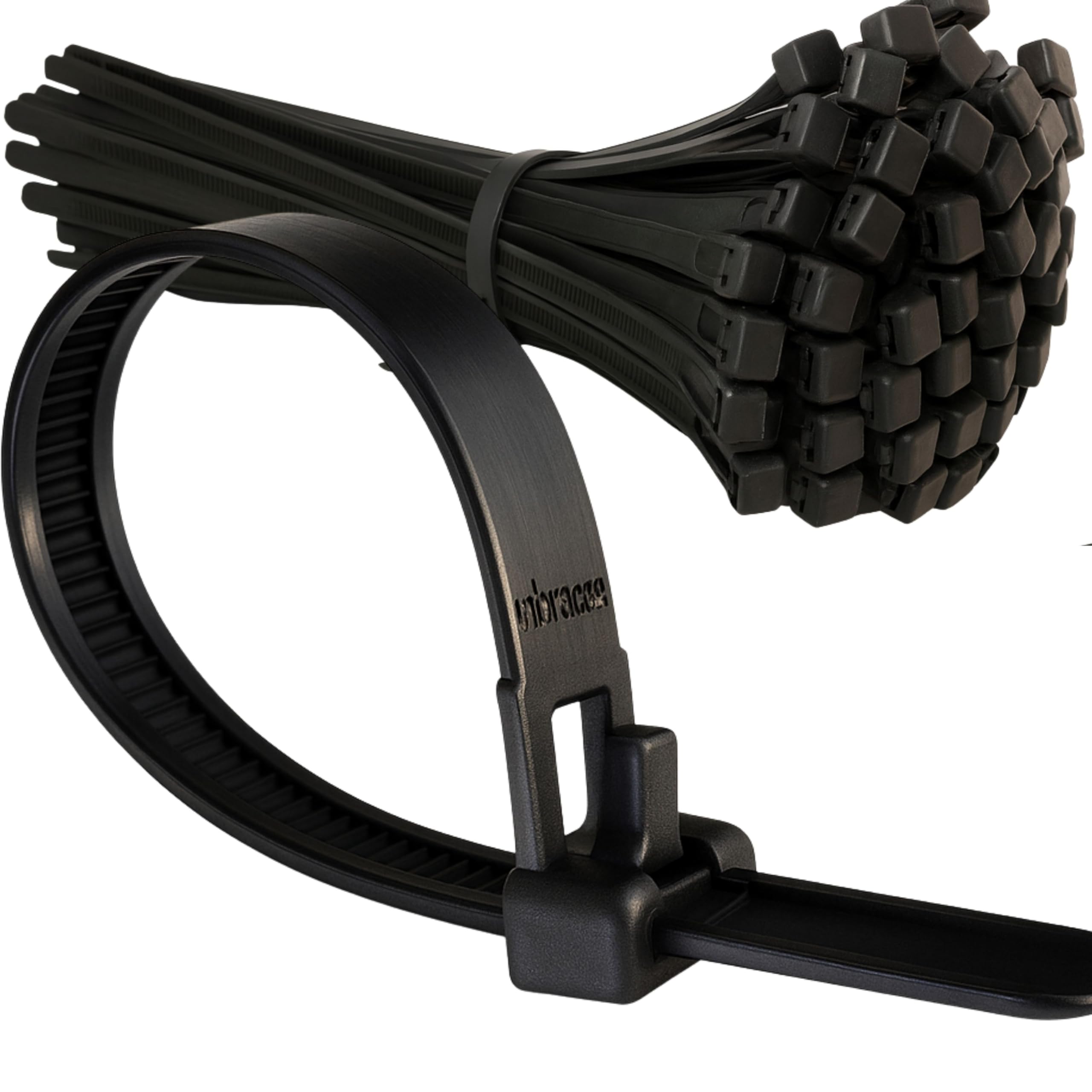 Inbrackets Reusable Cable Ties, Plastic Nylon, Releasable, Black, 250mm Length, 7.6mm Width (50)