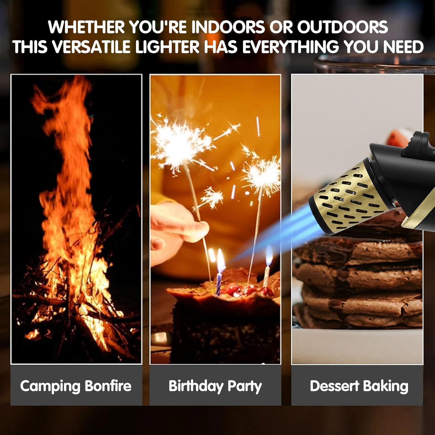 Cigar Lighter, Windproof Adjustable Flame Butane Torch Lighter with Cigar Tool, Refillable Jet Flame Lighter, Butane Torch Lighter (Butane Gas Not Included)(Color:A)