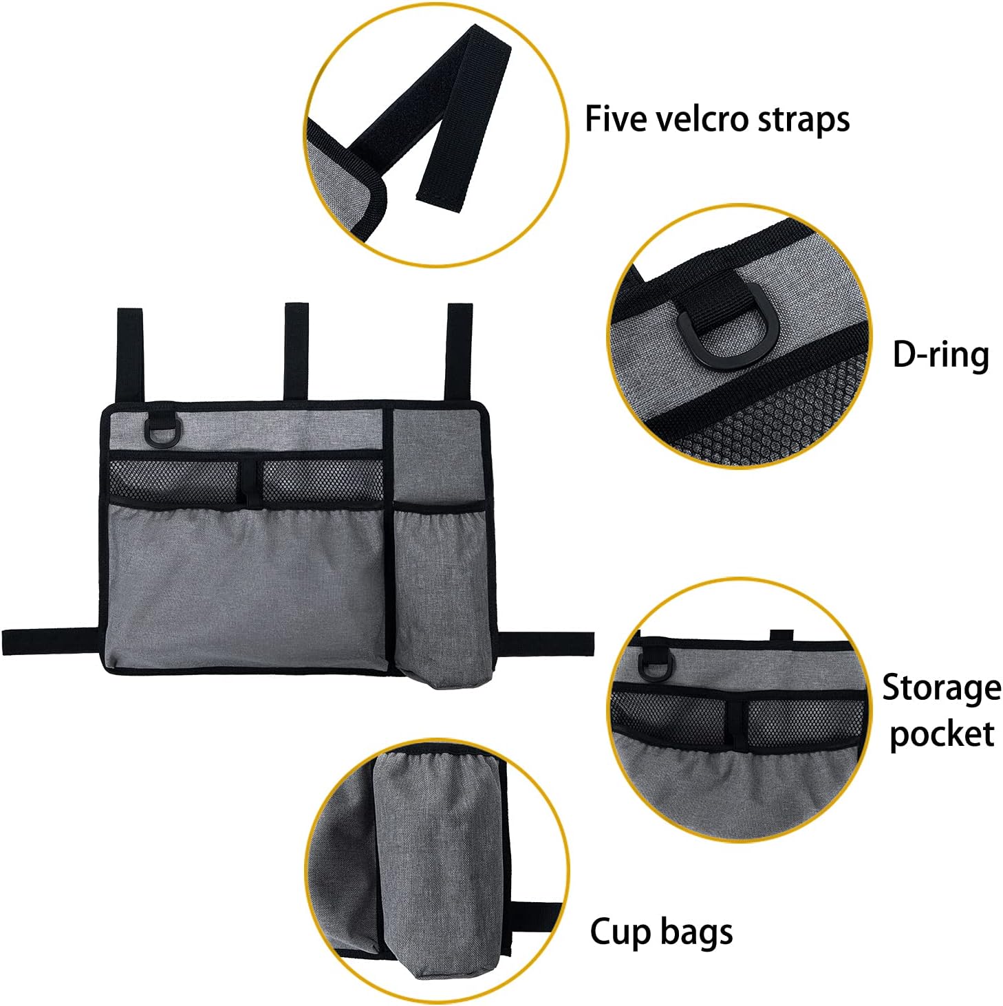 Caroo Walker Bag Basket with Cup Holder Suit for Adult Folding Walkers Rollator Organizer Carry Storage Pouch Water-Resistant Armrest Accessories for Seniors, Elderly, Handicap, Gray : Health & Household