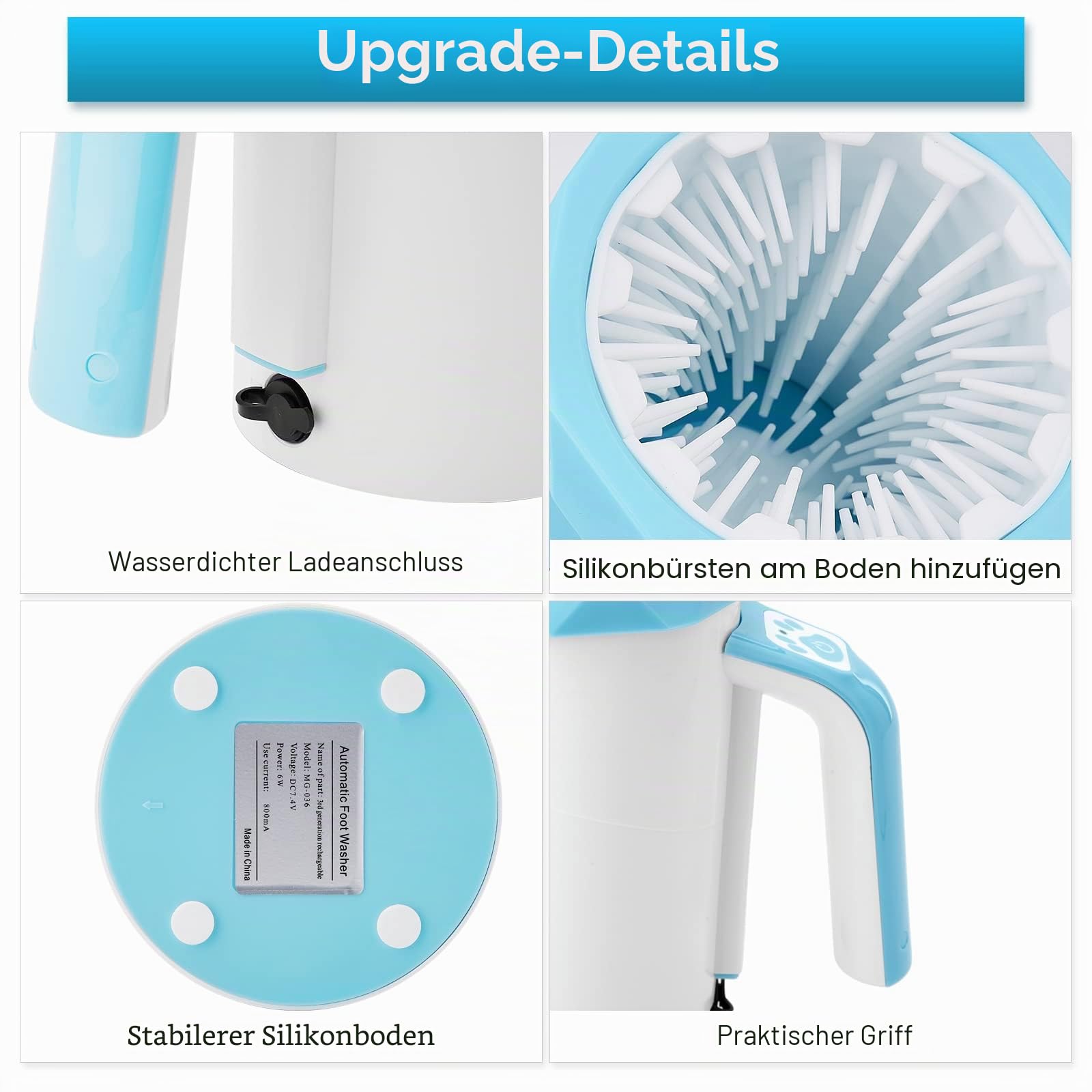 MYPIN Automatischer Hundepfotenreiniger, 7.4V Rechargeable Dog Paw Washer Cup, 2 in 1 Tragbarer Haustier Pfotenreiniger, Hundefußreiniger geeignet für große Hunde und Katzen (blau)