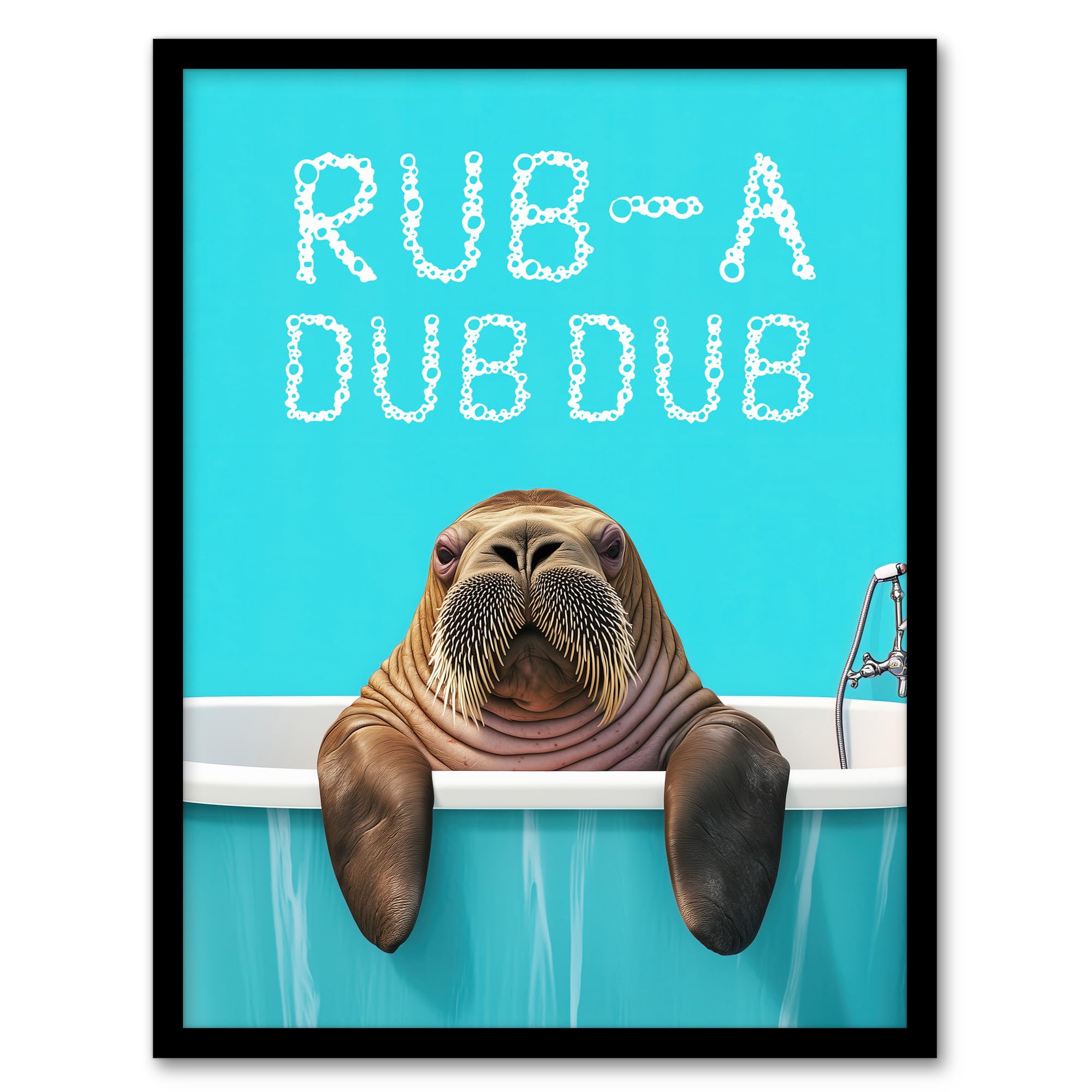 Artery8 Walrus in Bathtub Bath Time Rub A Dub Funny Bathroom Toilet Artwork Framed Wall Art Print A4