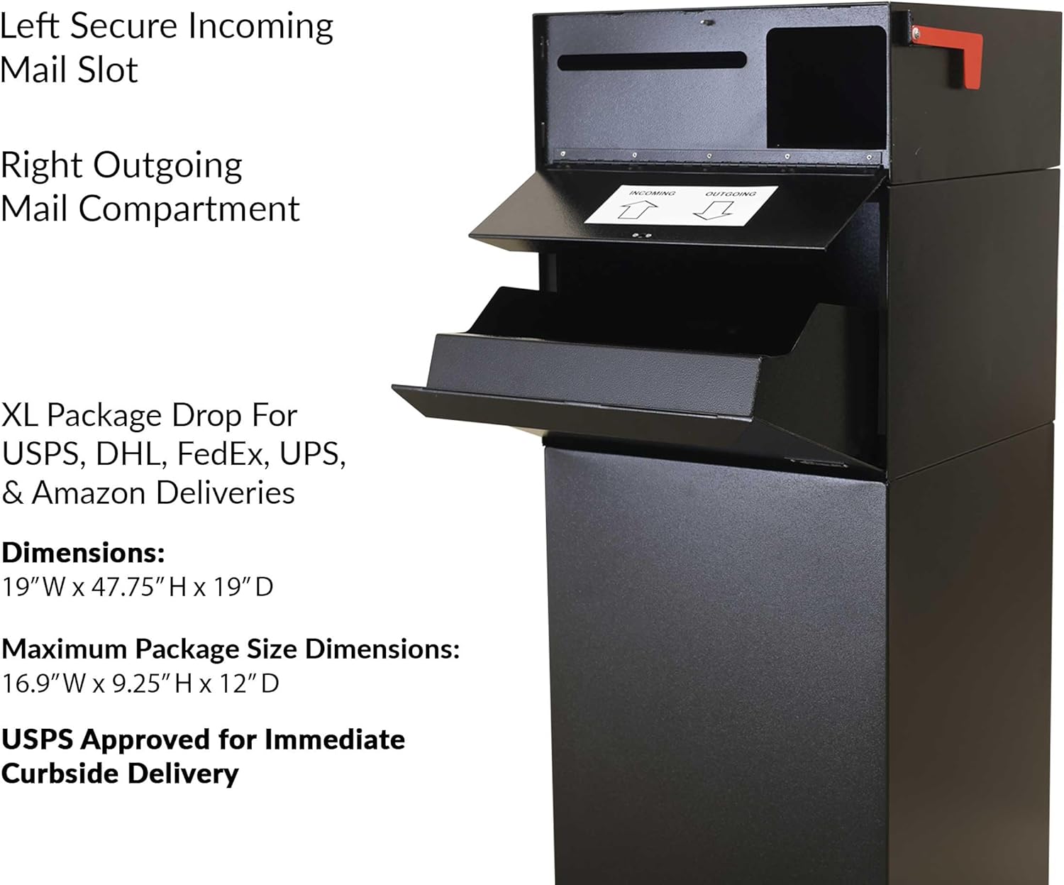 dVault® Full Service Vault DVCS0015 Secure Curbside Mailbox/Package Drop with Locking Letterbox (Black) - Image 6