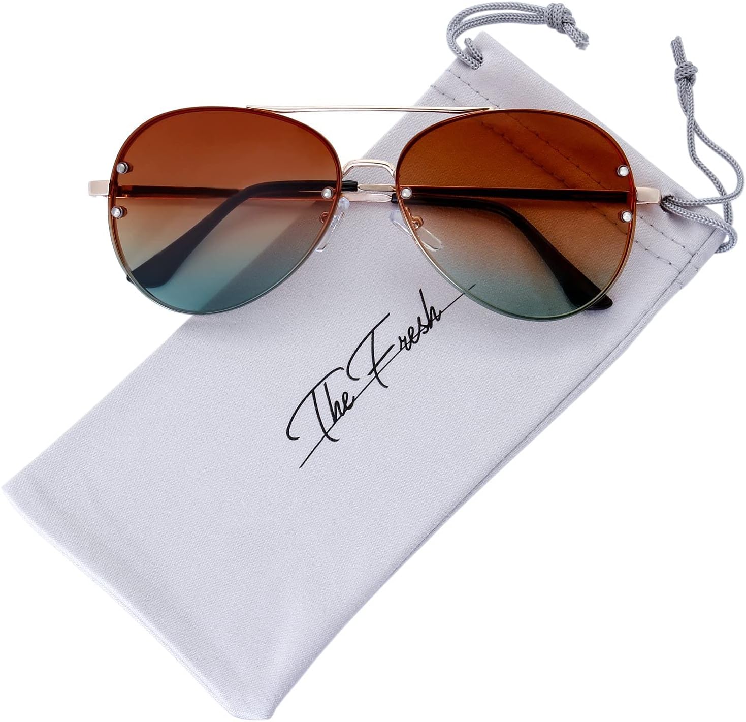The Fresh Oversize Rimless Ocean Color Lens Aviator Sunglasses Gift Box - Image 6