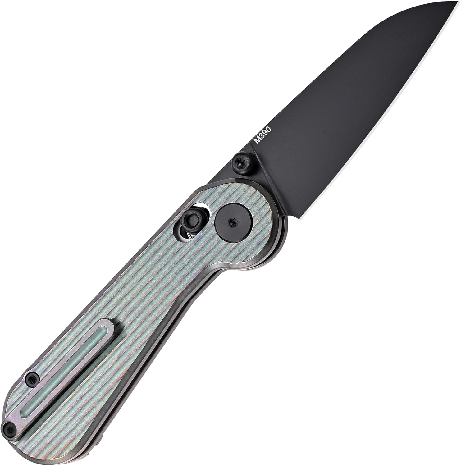Hightron EdgePlay Premium Fidget Knife 2.64" M390 Blade Titanium Handle Axle Lock Knife with Thumb Stud Opener and Pocket Clip Utility EDC Knives with Playful Gear for Men Women Green