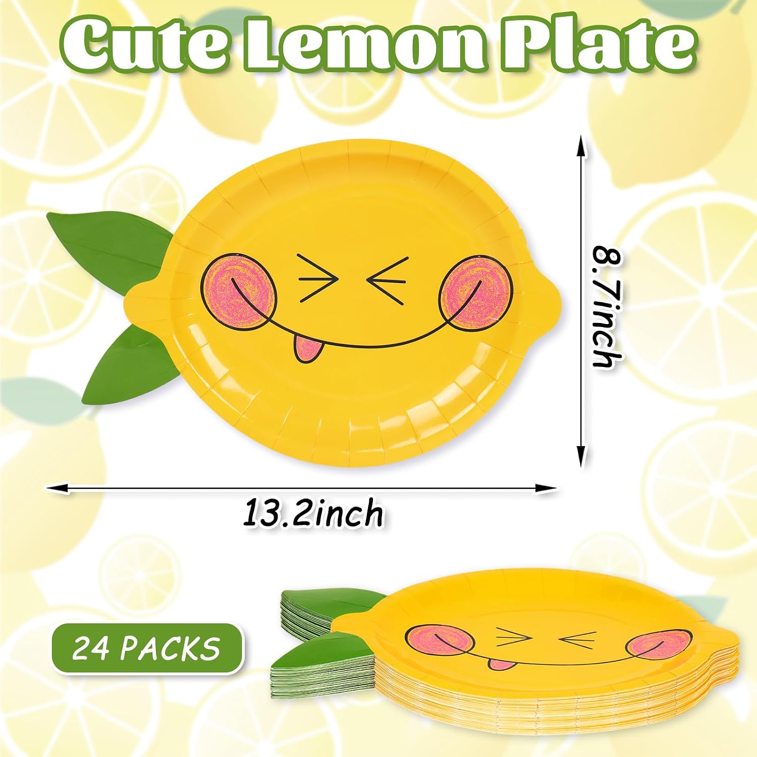Whaline 24 Pcs Summer Paper Plates Disposable Plates Decorative Yellow Lemon Shaped Tableware Dessert Plate for Wedding Baby Shower Party Tableware Supplies