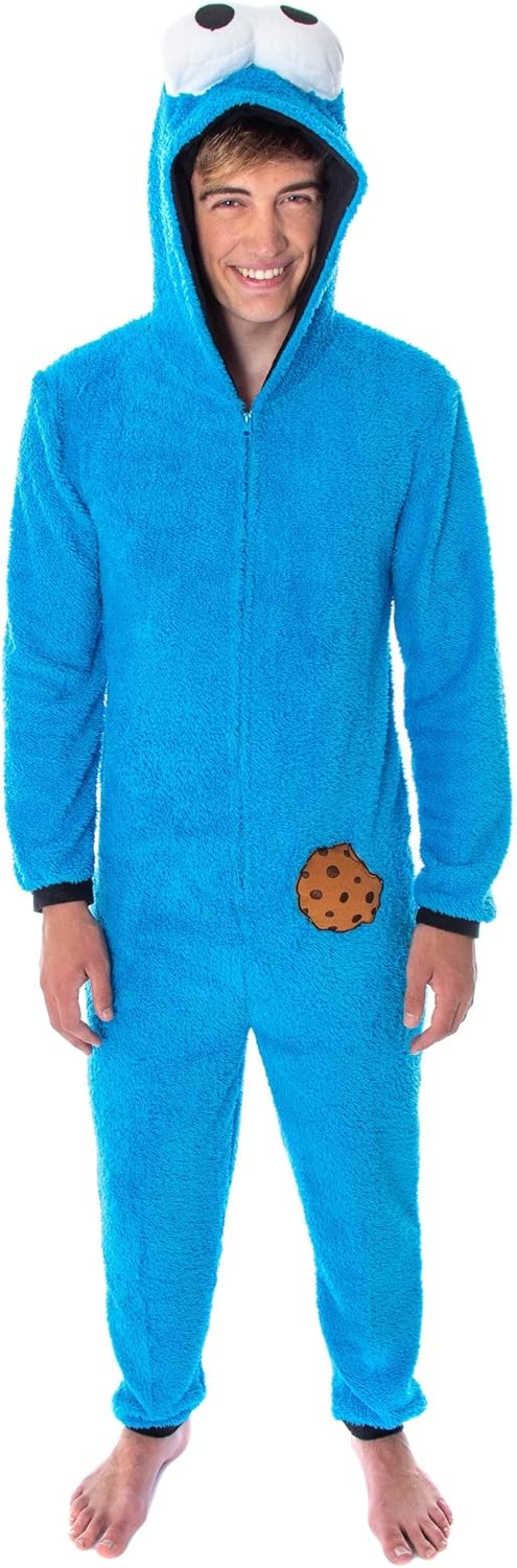 Miniatura 2 de Sésamo Street - Disfraz unisex de monstruo de galleta para adultos, sherpa de una pieza, traje de pijama para hombres y mujeres, Azul