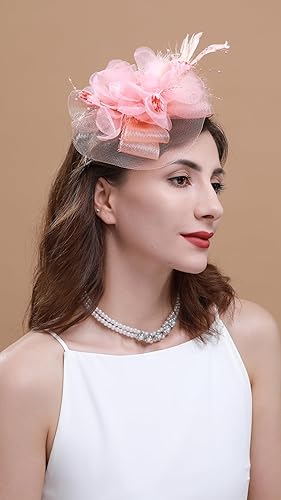 Miniatura 3 de Cizoe -Tocado con diadema, sombrero para mujer, para fiesta de té, para Kentucky Derby, para boda, cóctel, con flor decorativa, plumas y pinza