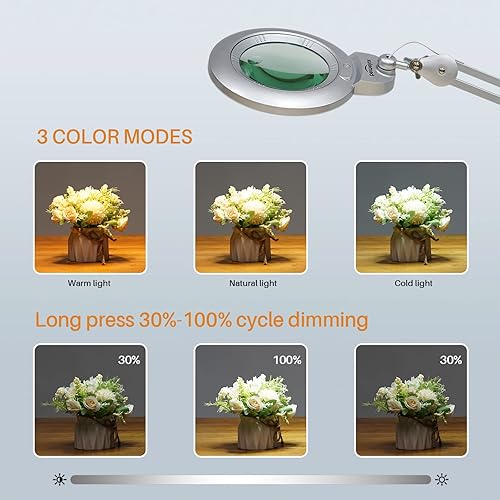 Miniatura 3 de Bifocals - Lámpara de escritorio con aumento con abrazadera, 5 dioptrías con 20 dioptrías, lente desmontable de 6 pulgadas y 120 luces LED, 3 modos