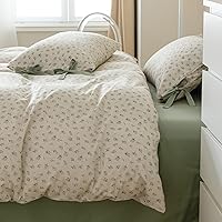 Vista 281 de 3 piezas de juego de funda de edredón tamaño individual XL, funda de edredón blanca con estampado floral azul, ropa de cama coquette de algodón