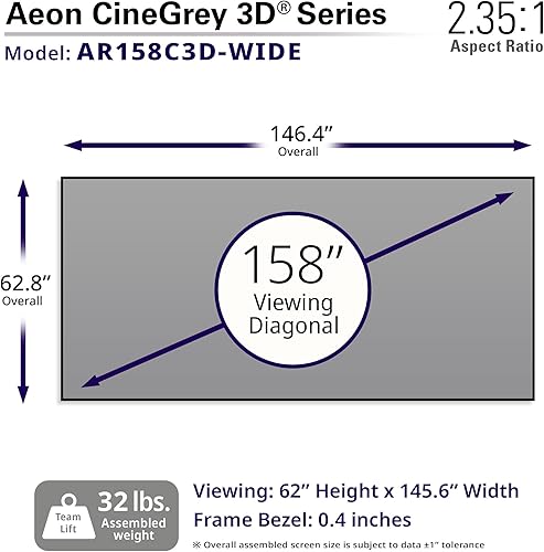 Miniatura 10 de Elite Screens Pantalla de proyección de marco fijo de rechazo de luz ambiental sin bordes, serie 3D Aeon CineGrey, 125 pulgadas 2.351 para cine en