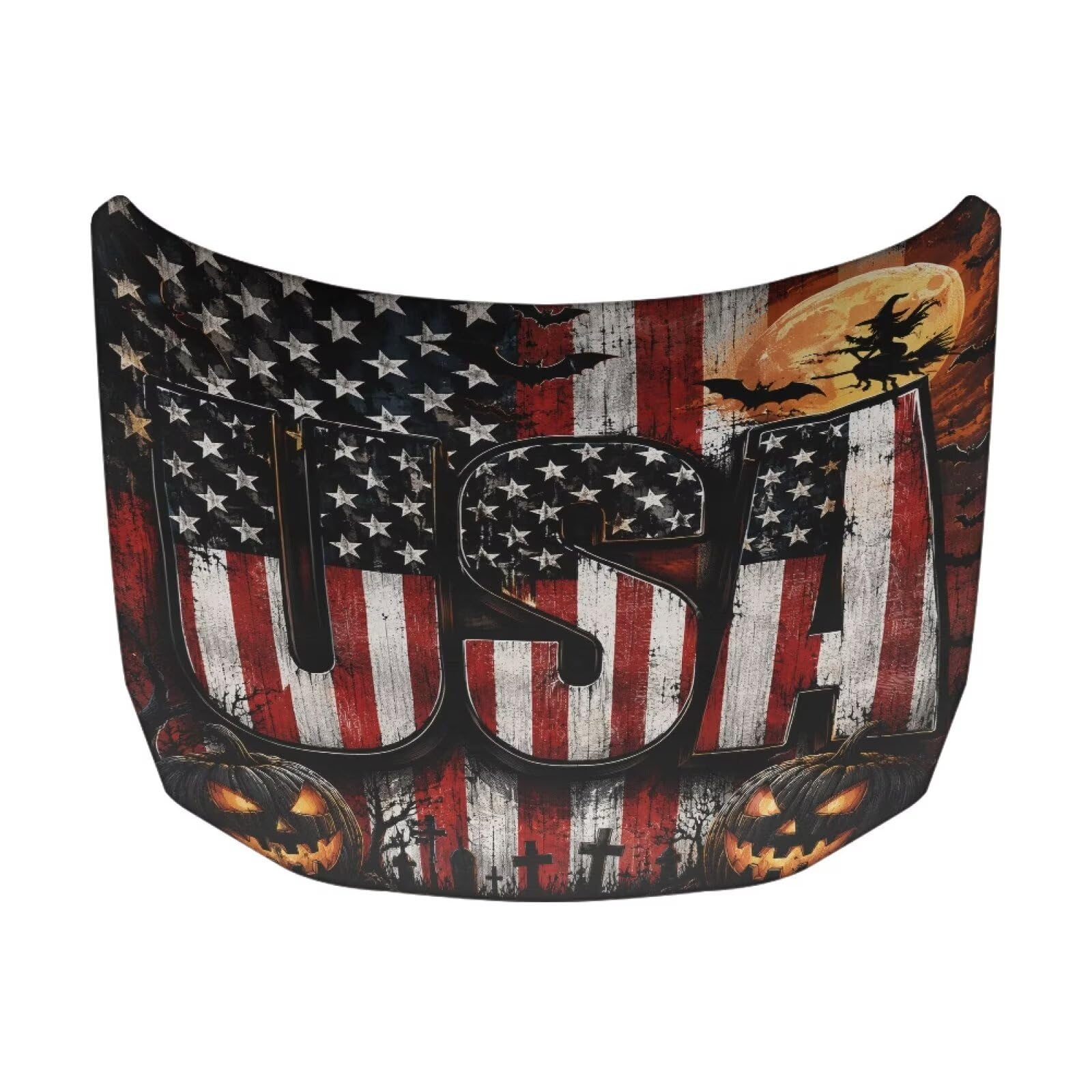 Halloween American Flag Theme Car Hood Cover Protector for SUV Sedans Trucks 59×39 Inch Stretchable Car Hood Wrap Blankets Waterproof Sun Proof Auto Patriotic Decorations