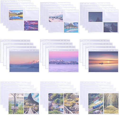 Miniatura 1 de 60 bolsillos transparentes para carpeta 124 bolsillo de doble cara 6 anillas fundas para tarjetas de fotos fundas para carpetas A5 recambio para