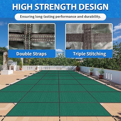 Miniatura 6 de iCover - Cubierta de seguridad para piscina, se adapta a piscinas enterradas de 16 x 32 pies con escalones centrales de 4 x 8 pies, cubierta de