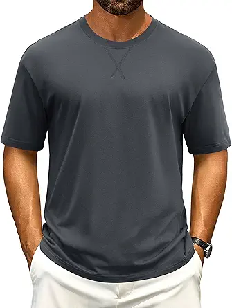 Cotrasen Men's T Shirts Cotton Drop Shoulder Short Sleeve Shirts for Men Casual Soft Comfort Loose Fit Mens Summer Tee Shirts