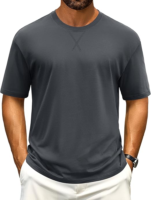 Cotrasen Men's T Shirts Cotton Drop Shoulder Short Sleeve Shirts for Men Casual Soft Comfort Loose Fit Mens Summer Tee Shirts