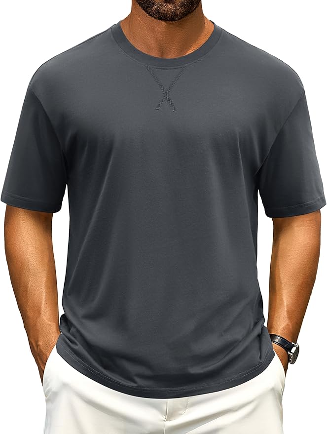 Cotrasen Men's T Shirts Cotton Drop Shoulder Short Sleeve Shirts for Men Casual Soft Comfort Loose Fit Mens Summer Tee Shirts