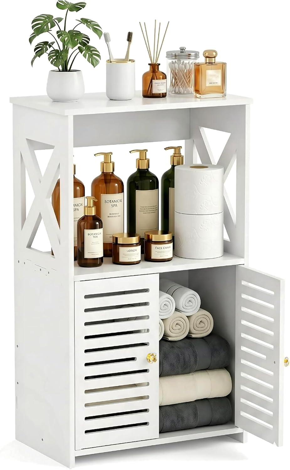 BYFU Bathroom Storage Cabinet, 4-Tier White Small Floor Cabinet Freestanding Organizer with Door and Shelf for Living Room Hallway Kitchen Small Space