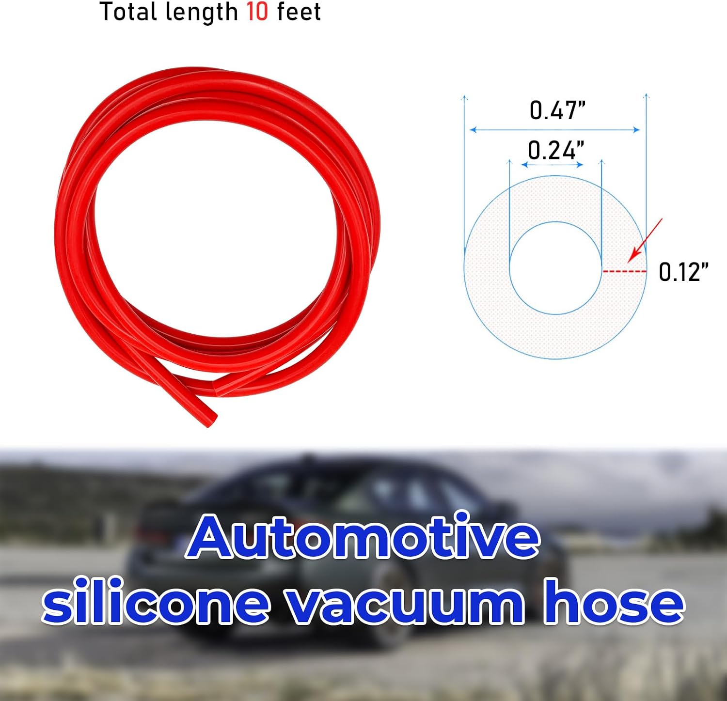 Silicone Vacuum Tubing Hose, 10 Ft 1/4" (6mm) Inner Diameter High Performance Hose Line, Automotive Vacuum Hose Line Replacement for Vehicle Radiator, Car Accessories (Red)