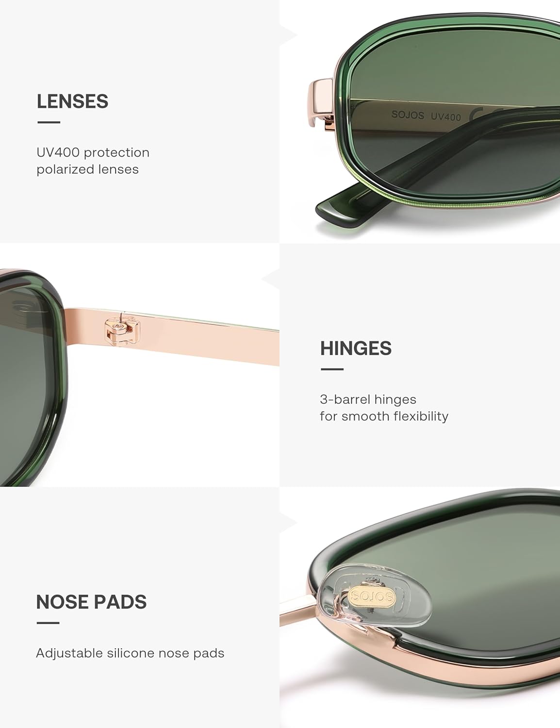 SOJOS Trendy Rectangle Polarized Sunglasses for Women Men,Retro Square Shades Chic Sun Glasses SJ1291 - Image 4