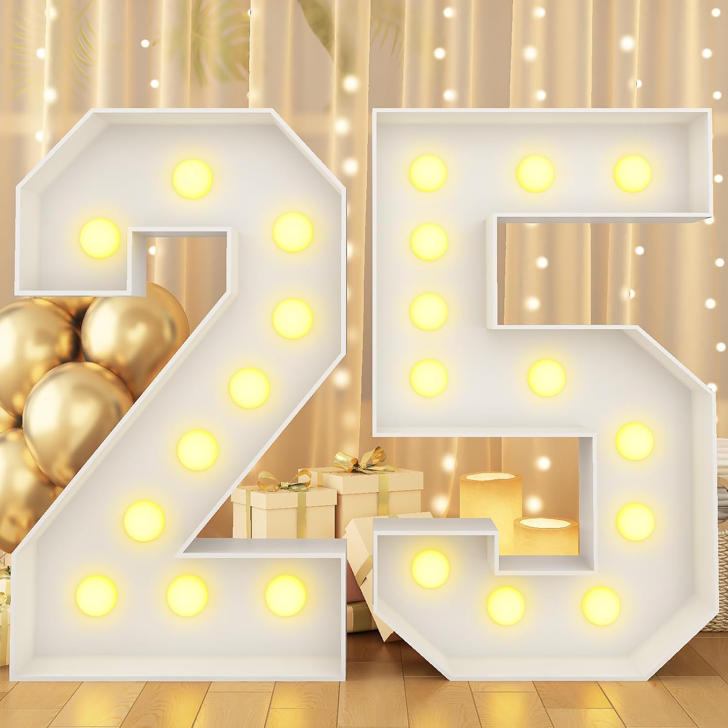 Grand chiffre 25 lumineux en carton et mousse rigide pour déco anniversaire 25 ans